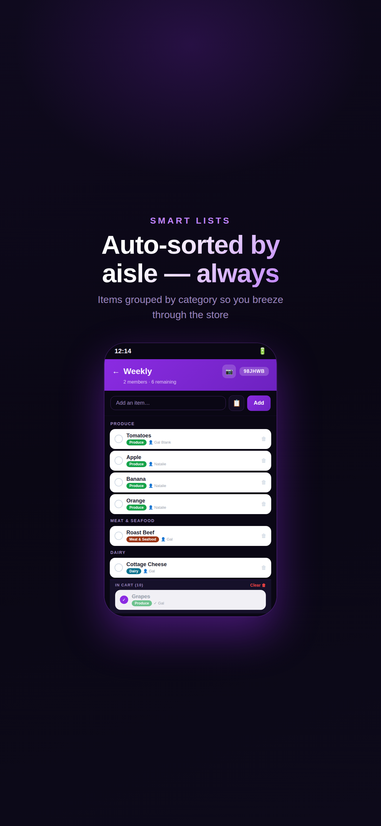 MagicGrocer list view with items organized by category