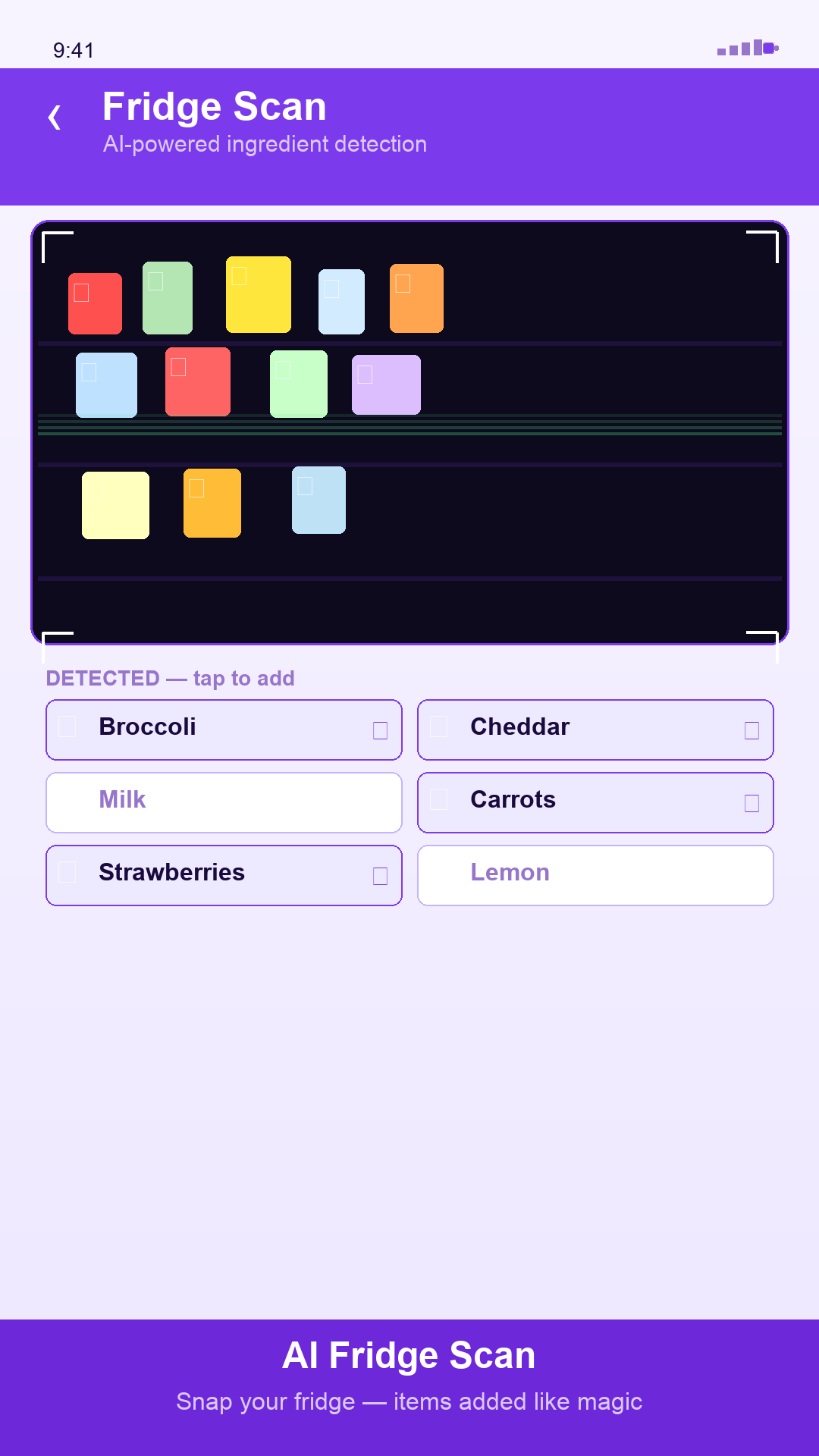 MagicGrocer AI fridge scan feature detecting ingredients